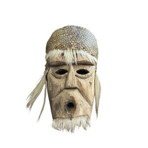 Vintage Carved Wood Dance Mask Armadillo Accent With Hair Rare